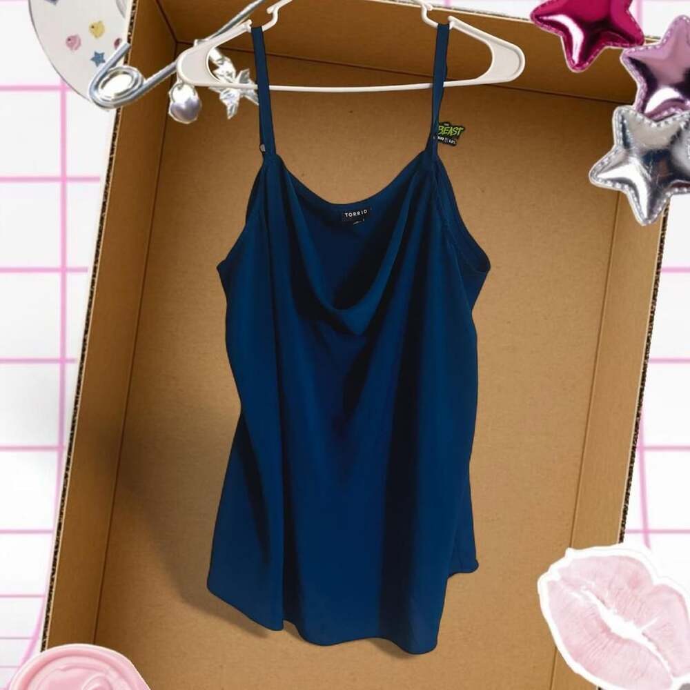 Torrid Teal Blue Satin Cowl Neck Cami Size 0 Tank Top